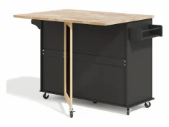 Hot Isla de cocina con ruedas 137x43/76 cm con 3 cajones y 2 puertas - y madera Isla Cocina