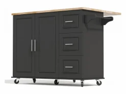 Hot Isla de cocina con ruedas 137x43/76 cm con 3 cajones y 2 puertas - y madera Isla Cocina