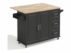 Hot Isla de cocina con ruedas 137x43/76 cm con 3 cajones y 2 puertas - y madera Isla Cocina