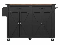 New Merax Isla de cocina con ruedas - 140 x 45 x 90 cm - con encimera extensible + 4 puertas + 2 cajones - Metal + MDF - Negro