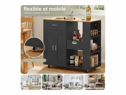 New Isla de cocina con ruedas, carrito de cocina móvil con encimera y almacenaje, mueble de almacenaje, 102 × 46 × 92 cm, Isla Cocina