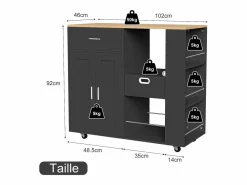 New Isla de cocina con ruedas, carrito de cocina móvil con encimera y almacenaje, mueble de almacenaje, 102 × 46 × 92 cm, Isla Cocina