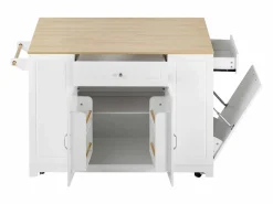 Hot Hauss Spole Isla de cocina con ruedas con USB, 2 cajones y 2 puertas - Compartimento para papelera - y natural Blanco