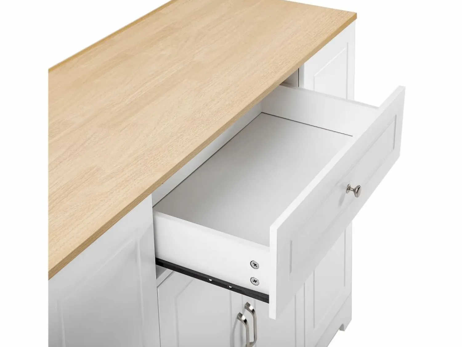 Hot Hauss Spole Isla de cocina con ruedas con USB, 2 cajones y 2 puertas - Compartimento para papelera - y natural Blanco