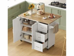 Hauss Spole Isla de cocina con ruedas 137x43/76 cm con 3 cajones y 2 puertas - y madera