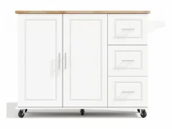 Hauss Spole Isla de cocina con ruedas 137x43/76 cm con 3 cajones y 2 puertas - y madera