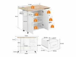 Hauss Spole Isla de cocina con ruedas 137x43/76 cm con 3 cajones y 2 puertas - y madera