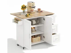Hauss Spole Isla de cocina con ruedas 137x43/76 cm con 3 cajones y 2 puertas - y madera
