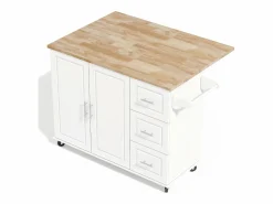 Hauss Spole Isla de cocina con ruedas 137x43/76 cm con 3 cajones y 2 puertas - y madera