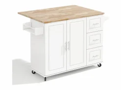Hauss Spole Isla de cocina con ruedas 137x43/76 cm con 3 cajones y 2 puertas - y madera