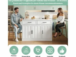 Isla de cocina con tomas de corriente, puertos USB, estantes ajustables y barra (120x60x91cm)