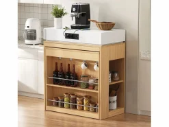 Online Merax Isla de cocina extensible con ruedas y tablero abatible - 83 x 46 x 96 cm - mesa alta con puerta y cajón - MDF + cristal - natural Color natural claro