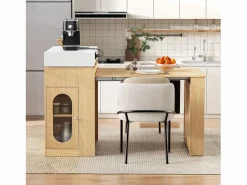 Online Merax Isla de cocina extensible con ruedas y tablero abatible - 83 x 46 x 96 cm - mesa alta con puerta y cajón - MDF + cristal - natural Color natural claro