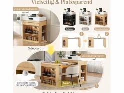 Online Merax Isla de cocina extensible con ruedas y tablero abatible - 83 x 46 x 96 cm - mesa alta con puerta y cajón - MDF + cristal - natural Color natural claro
