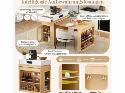 Online Merax Isla de cocina extensible con ruedas y tablero abatible - 83 x 46 x 96 cm - mesa alta con puerta y cajón - MDF + cristal - natural Color natural claro