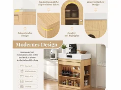 Online Merax Isla de cocina extensible con ruedas y tablero abatible - 83 x 46 x 96 cm - mesa alta con puerta y cajón - MDF + cristal - natural Color natural claro