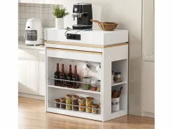 Hot Isla de cocina extensible con ruedas y tablero abatible - 83 x 46 x 96 cm - mesa alta con puerta y cajón - MDF + cristal - Isla Cocina