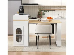 Hot Isla de cocina extensible con ruedas y tablero abatible - 83 x 46 x 96 cm - mesa alta con puerta y cajón - MDF + cristal - Isla Cocina