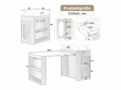 Hot Isla de cocina extensible con ruedas y tablero abatible - 83 x 46 x 96 cm - mesa alta con puerta y cajón - MDF + cristal - Isla Cocina