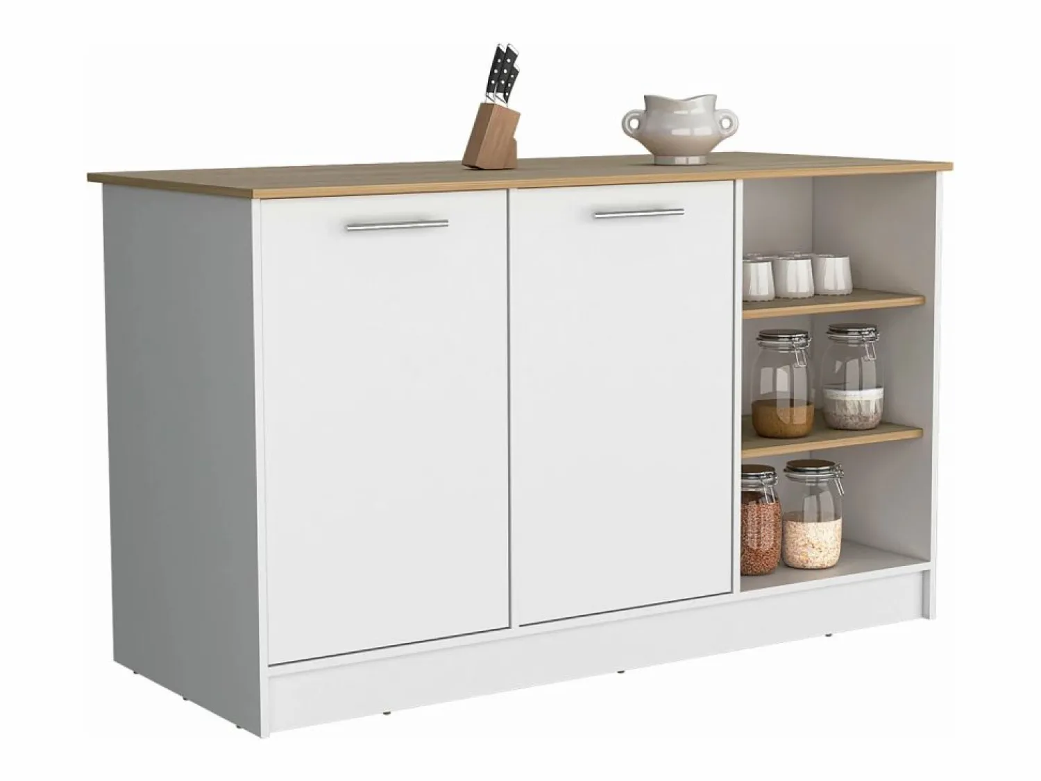Outlet TuHome Isla de cocina Ginger en melamina con 7 estantes y 2 puertas , , 90.6 cm X 150 cm X 67 cm Multicolor