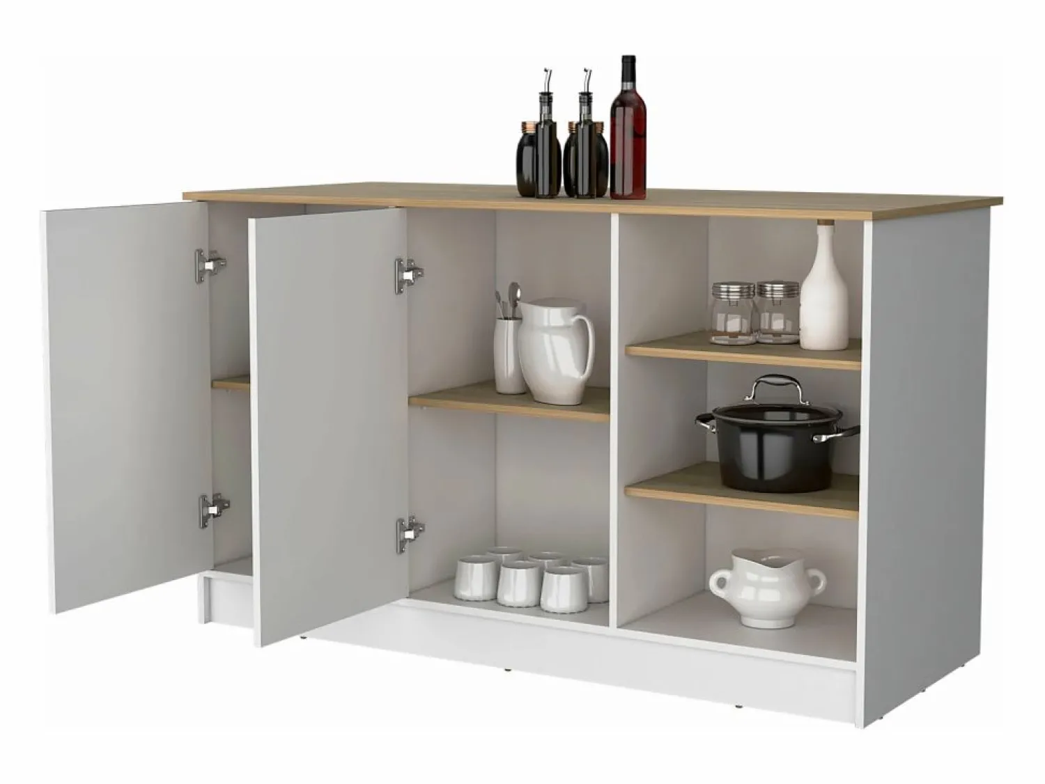 Outlet TuHome Isla de cocina Ginger en melamina con 7 estantes y 2 puertas , , 90.6 cm X 150 cm X 67 cm Multicolor