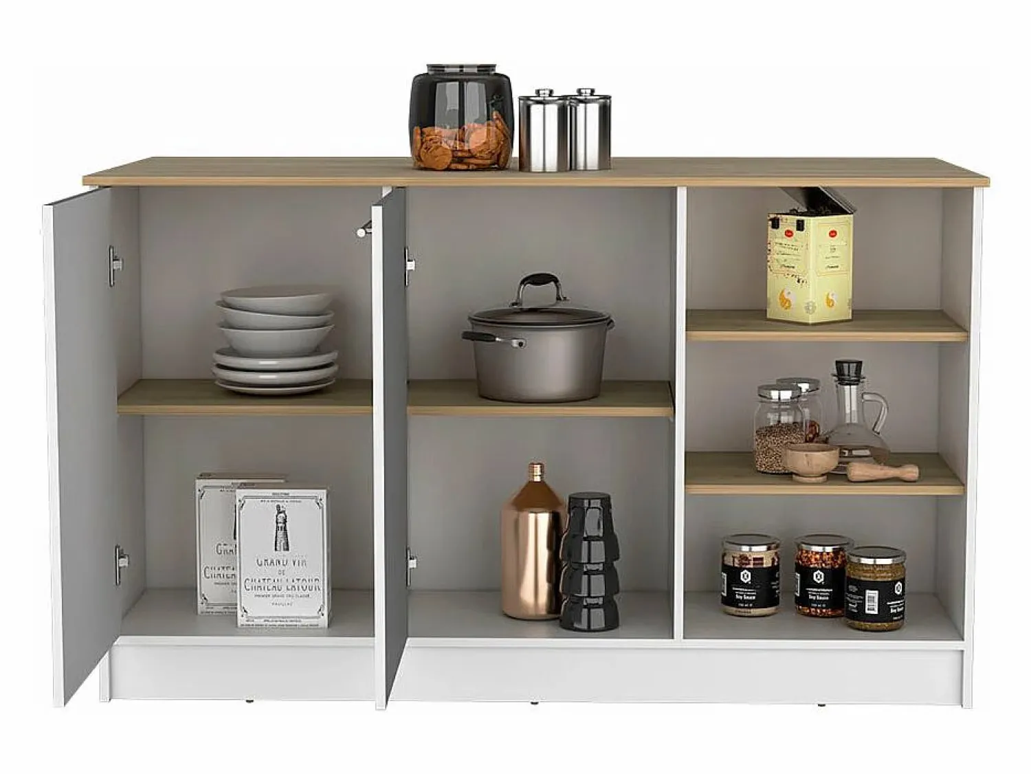 Outlet TuHome Isla de cocina Ginger en melamina con 7 estantes y 2 puertas , , 90.6 cm X 150 cm X 67 cm Multicolor