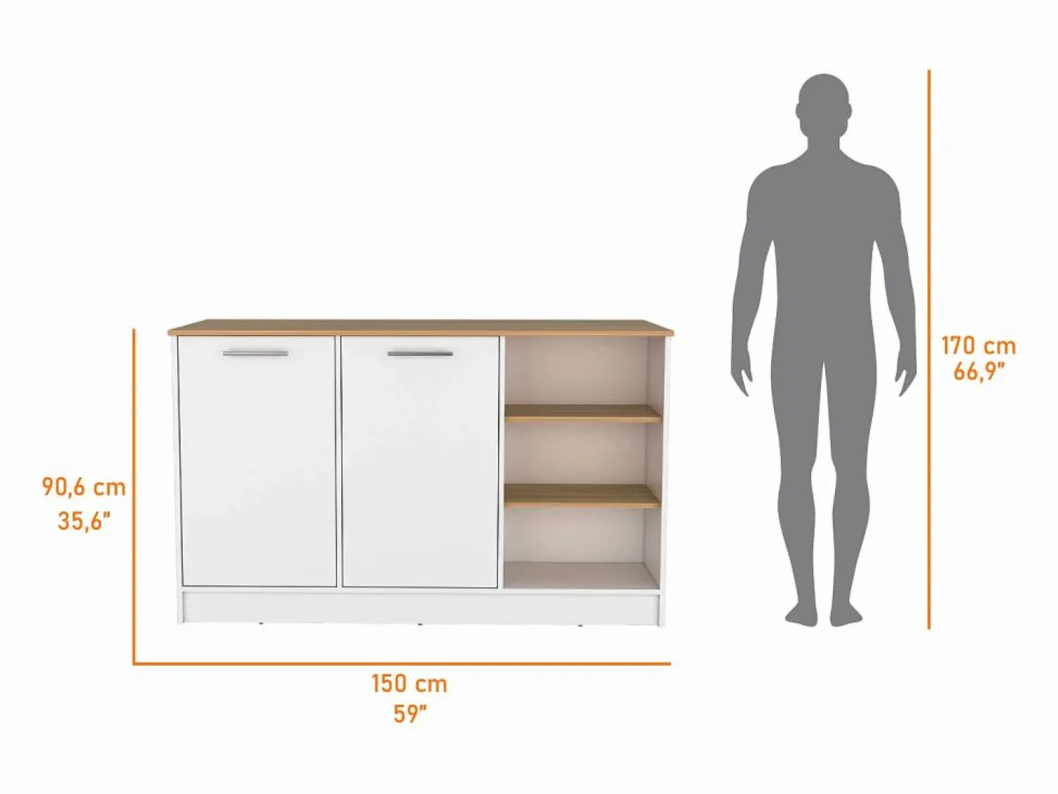 Outlet TuHome Isla de cocina Ginger en melamina con 7 estantes y 2 puertas , , 90.6 cm X 150 cm X 67 cm Multicolor