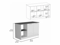 TuHome Isla de cocina Juniper en melamina con 2 puertas y 6 estantes , multicolor , 90 cm X 150 cm X 64 cm