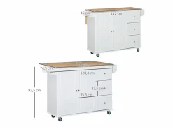 Homcom Isla de cocina Kalos extensible con ruedas 92,5x128,8x75,5 cm