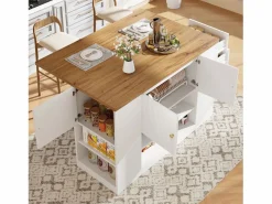 Merax Isla de cocina moderna - 140 x 40 x 90 cm - con cajones + estantes + puertas - MDF + metal -