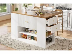 Merax Isla de cocina moderna - 140 x 40 x 90 cm - con cajones + estantes + puertas - MDF + metal -