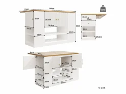 Merax Isla de cocina moderna - 140 x 40 x 90 cm - con cajones + estantes + puertas - MDF + metal -