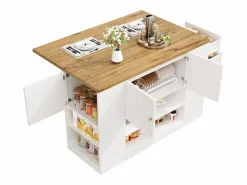 Merax Isla de cocina moderna - 140 x 40 x 90 cm - con cajones + estantes + puertas - MDF + metal -