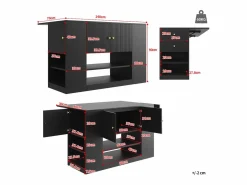 Hot Merax Isla de cocina moderna - 140 x 40 x 90 cm - mueble de cocina - con 2 cajones + 3 puertas - MDF - Negro