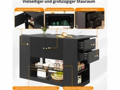 Hot Merax Isla de cocina moderna - 140 x 40 x 90 cm - mueble de cocina - con 2 cajones + 3 puertas - MDF - Negro