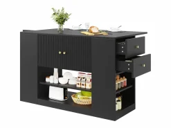 Hot Merax Isla de cocina moderna - 140 x 40 x 90 cm - mueble de cocina - con 2 cajones + 3 puertas - MDF - Negro