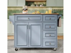 ModernLuxe Isla de cocina moderna 130×45×92 cm - con 5 cajones y 2 puertas - encimera extensible - con ruedas -