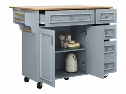 ModernLuxe Isla de cocina moderna 130×45×92 cm - con 5 cajones y 2 puertas - encimera extensible - con ruedas -