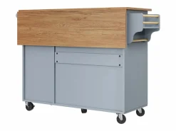 ModernLuxe Isla de cocina moderna 130×45×92 cm - con 5 cajones y 2 puertas - encimera extensible - con ruedas -