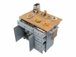 ModernLuxe Isla de cocina moderna 130×45×92 cm - con 5 cajones y 2 puertas - encimera extensible - con ruedas -