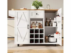 Merax Isla de cocina moderna, mueble aparador con veta de madera, 137,5×39,5×95,6 cm, MDF,
