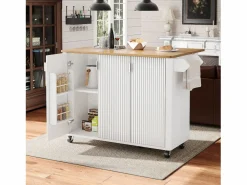 New ModernLuxe Isla de cocina moderna 130x45x92cm - 3 puertas - con estante para especias - tablero extensible - con ruedas - Blanco