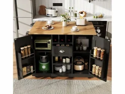 ModernLuxe Isla de cocina móvil 140×70×93,5 cm - 1 cajón y 2 puertas - encimera extensible - con ruedas -