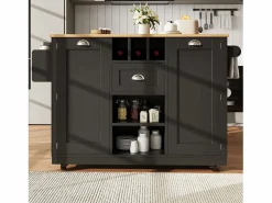 ModernLuxe Isla de cocina móvil 140×70×93,5 cm - 1 cajón y 2 puertas - encimera extensible - con ruedas -