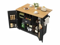 ModernLuxe Isla de cocina móvil 140×70×93,5 cm - 1 cajón y 2 puertas - encimera extensible - con ruedas -