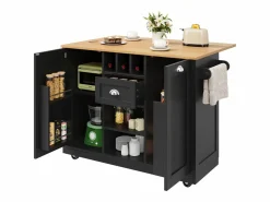 ModernLuxe Isla de cocina móvil 140×70×93,5 cm - 1 cajón y 2 puertas - encimera extensible - con ruedas -