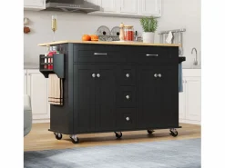 ModernLuxe Isla de cocina móvil - encimera extensible - 5 cajones y 4 puertas - con toallero - MDF - negro