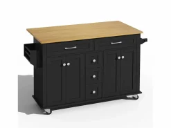 ModernLuxe Isla de cocina móvil - encimera extensible - 5 cajones y 4 puertas - con toallero - MDF - negro
