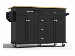 ModernLuxe Isla de cocina móvil - encimera extensible - 5 cajones y 4 puertas - con toallero - MDF - negro