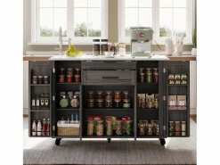 ModernLuxe Isla de cocina móvil - encimera extensible - con estante para especias y toallero - con 2 cajones y 4 puertas - MDF -